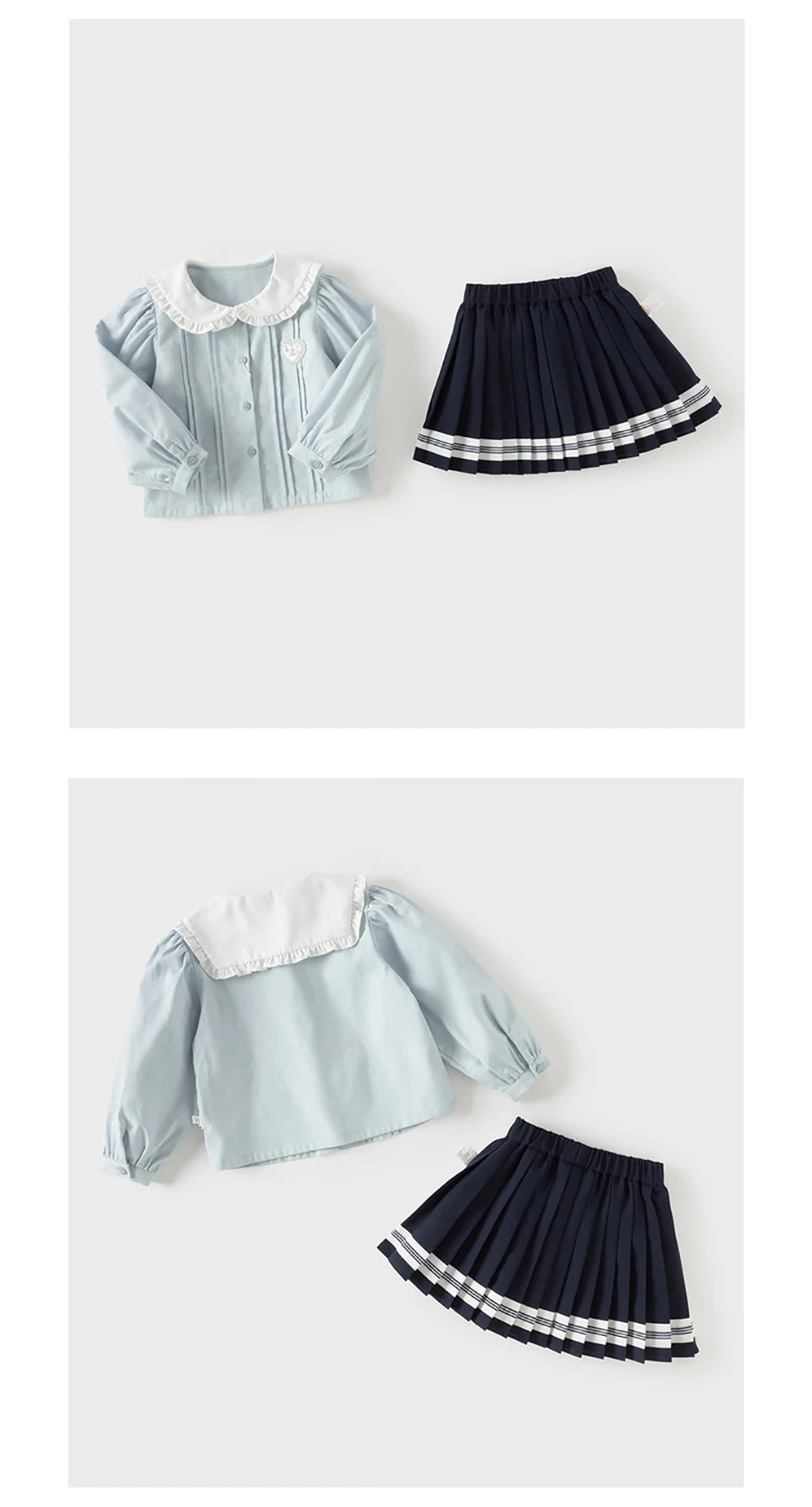 Dave Bella Children Half Skirt Set Autumn Spring Girls Lace Collar Top Pleated Skirt Two Piece Set Kids Casual Clothes DB1260886