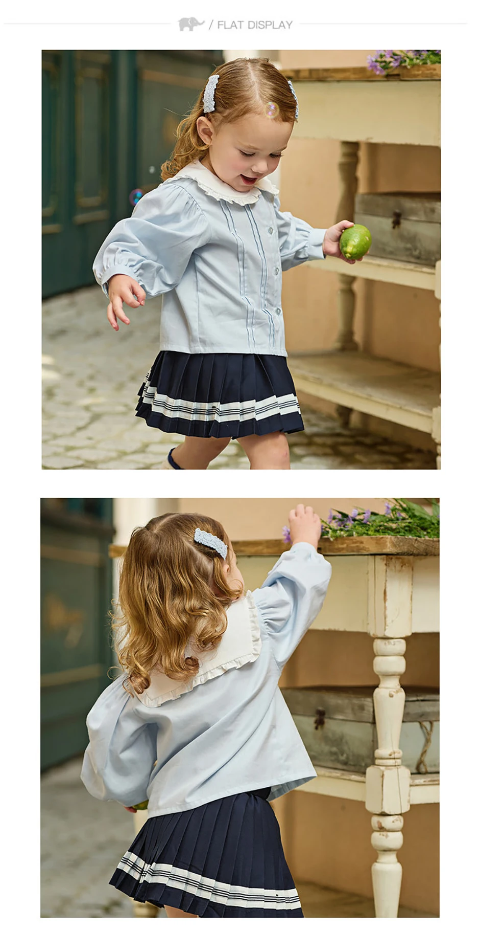 Dave Bella Children Half Skirt Set Autumn Spring Girls Lace Collar Top Pleated Skirt Two Piece Set Kids Casual Clothes DB1260886