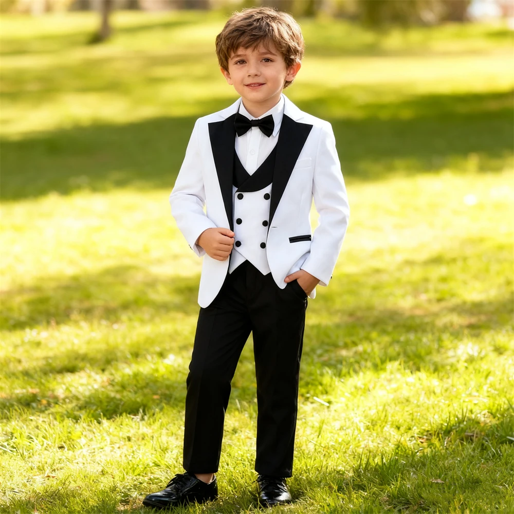 DTLumika Brand Suit Set for Boys 3-14 Yrs, Classic Black Collar Suit Jacket Vest Pants Bowtie Set, Communion Party Suits Toddler