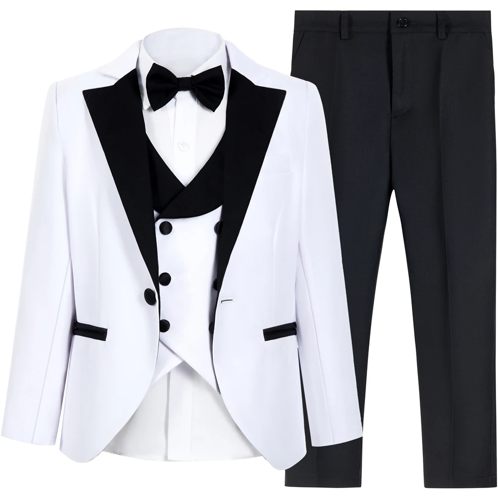 DTLumika Brand Suit Set for Boys 3-14 Yrs, Classic Black Collar Suit Jacket Vest Pants Bowtie Set, Communion Party Suits Toddler