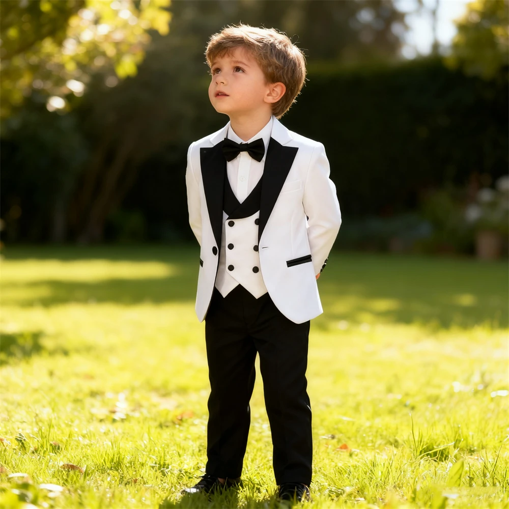 DTLumika Brand Suit Set for Boys 3-14 Yrs, Classic Black Collar Suit Jacket Vest Pants Bowtie Set, Communion Party Suits Toddler