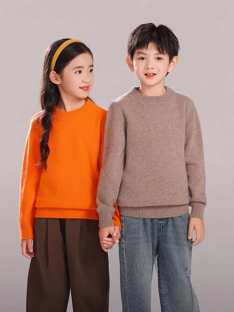 Children's Wool Sweater Pullover Autumn Winter Girls Boys Basic Mock Neck 100% Merino Wool Knitwear Kids Cashmere Thick Clothing