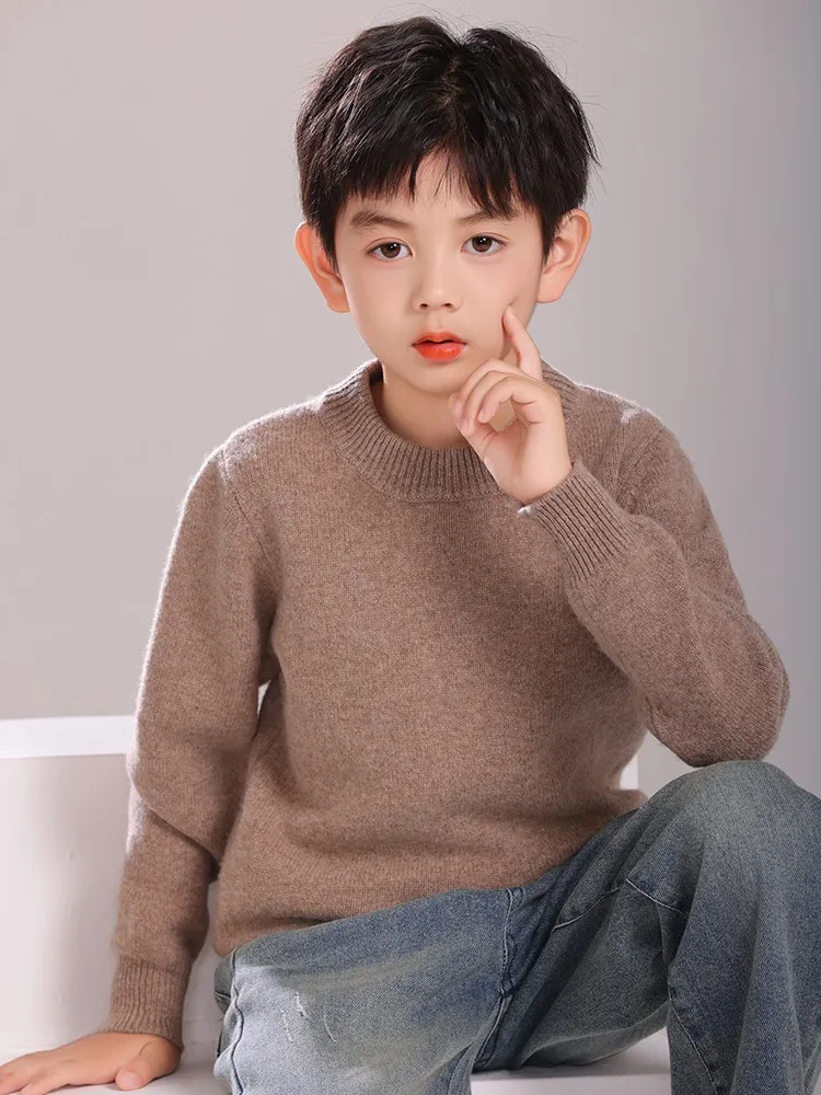Children's Wool Sweater Pullover Autumn Winter Girls Boys Basic Mock Neck 100% Merino Wool Knitwear Kids Cashmere Thick Clothing