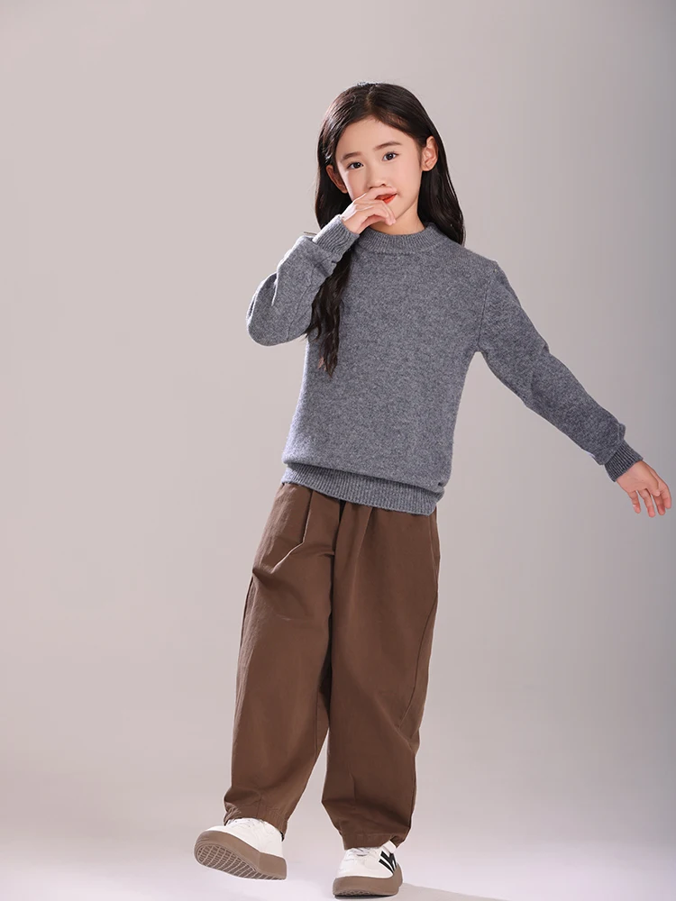 Children's Wool Sweater Pullover Autumn Winter Girls Boys Basic Mock Neck 100% Merino Wool Knitwear Kids Cashmere Thick Clothing