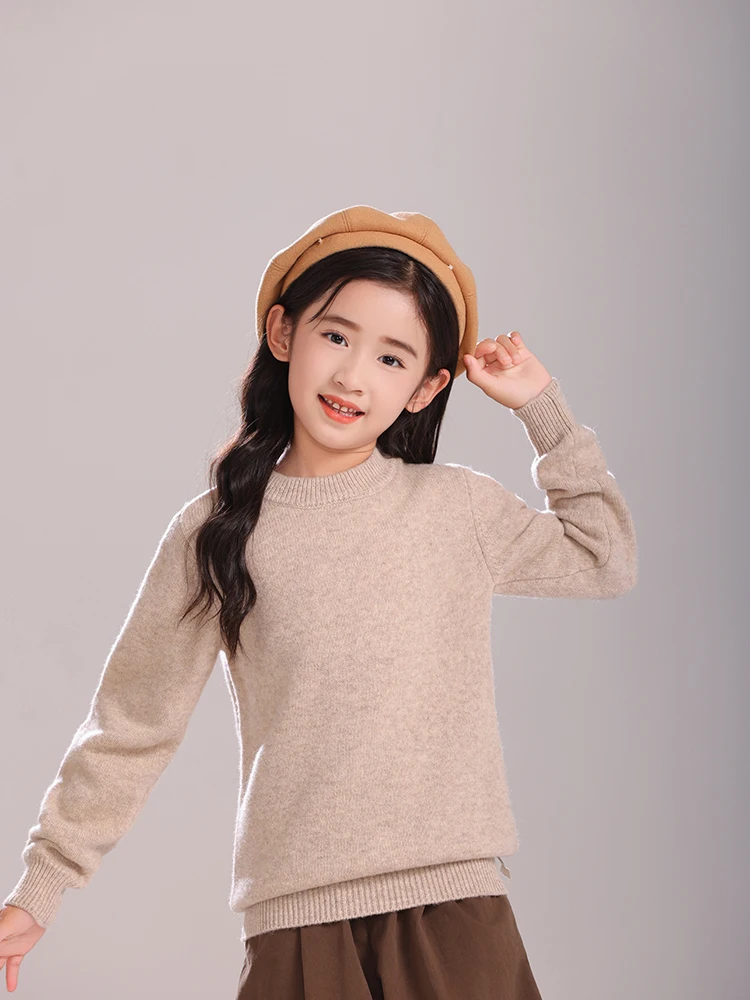 Children's Wool Sweater Pullover Autumn Winter Girls Boys Basic Mock Neck 100% Merino Wool Knitwear Kids Cashmere Thick Clothing