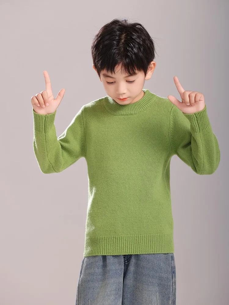 Children's Wool Sweater Pullover Autumn Winter Girls Boys Basic Mock Neck 100% Merino Wool Knitwear Kids Cashmere Thick Clothing