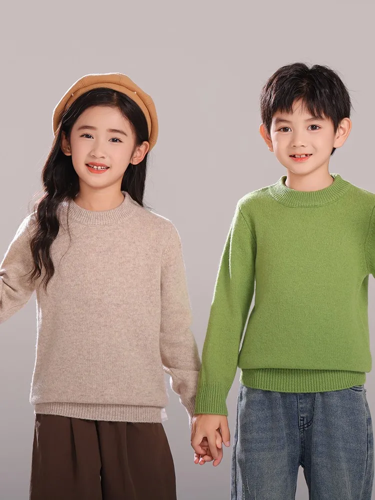 Children's Wool Sweater Pullover Autumn Winter Girls Boys Basic Mock Neck 100% Merino Wool Knitwear Kids Cashmere Thick Clothing