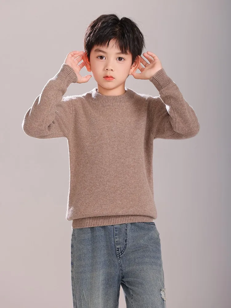 Children's Wool Sweater Pullover Autumn Winter Girls Boys Basic Mock Neck 100% Merino Wool Knitwear Kids Cashmere Thick Clothing