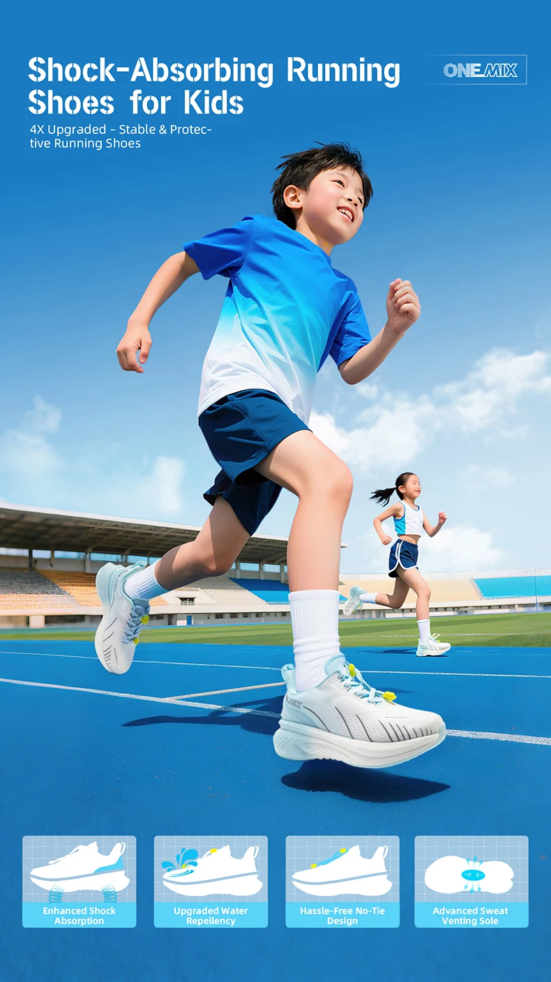 ONEMIX Waterproof Shock-Absorbing Children Sports Shoes Lightweight Breathable Soft Elastic Comfortable Male Students Girls