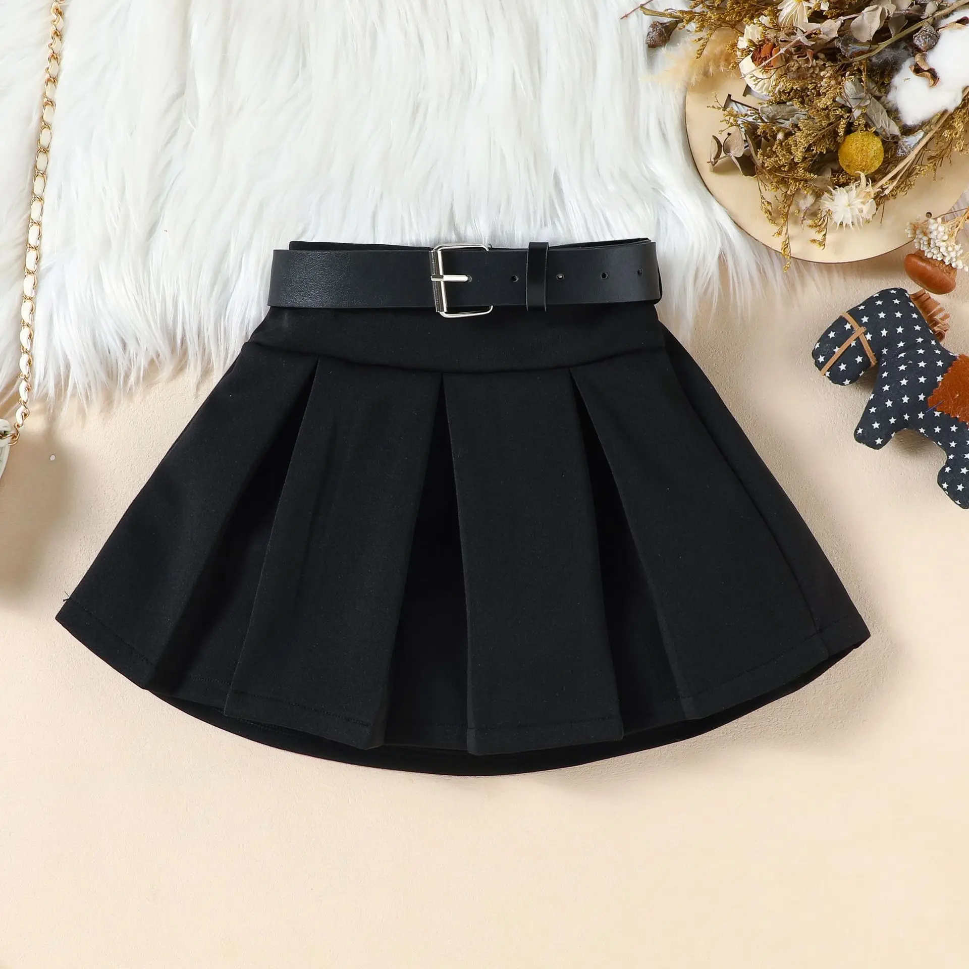 2025 Autumn And Winter Outfits Kids Girls' 3 Pcs Set Dress + Belt + Hat New Clothes For Baby Girls Toddler Clothing For 2-8Year
