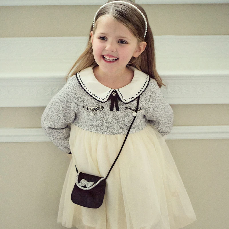 Dave Bella Girl Dress Autumn Elegant Children Princess Mesh Dress Long Sleeve Charm Gentle Party Outdoor Kids Clothing DB3241588