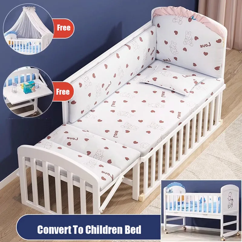 Solid Wood 3-in-1 Baby Bed - Movable, Convertible Crib with Attached Newborn Nest