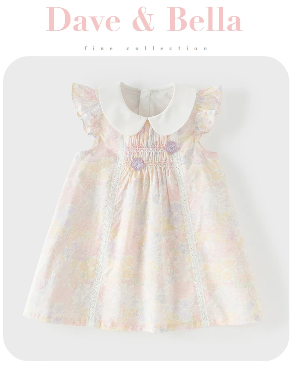 Dave Bella Girls Flower Summer Vest Dress Sweet Cute Children Sleeveless Princess Dress Fashion Cotton Party Outdoor DB2261530