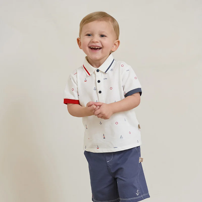Dave Bella Short Sleeve Polo T-shirt Shorts Set for Boys Summer Two-piece Suits Children Cotton T-shirt Casual Shorts DB2251400