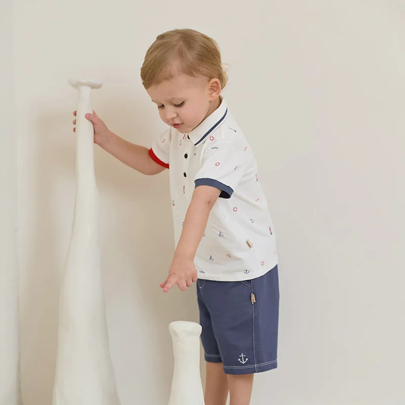 Dave Bella Short Sleeve Polo T-shirt Shorts Set for Boys Summer Two-piece Suits Children Cotton T-shirt Casual Shorts DB2251400