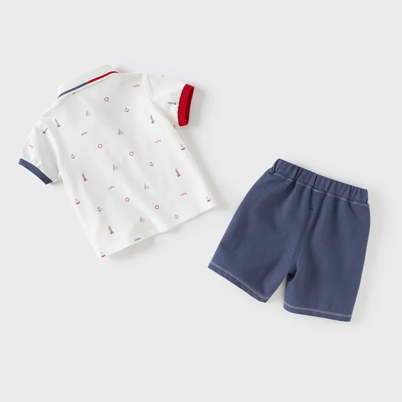 Dave Bella Short Sleeve Polo T-shirt Shorts Set for Boys Summer Two-piece Suits Children Cotton T-shirt Casual Shorts DB2251400