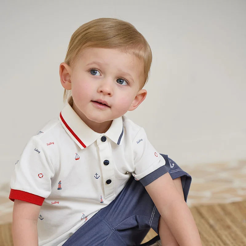 Dave Bella Short Sleeve Polo T-shirt Shorts Set for Boys Summer Two-piece Suits Children Cotton T-shirt Casual Shorts DB2251400