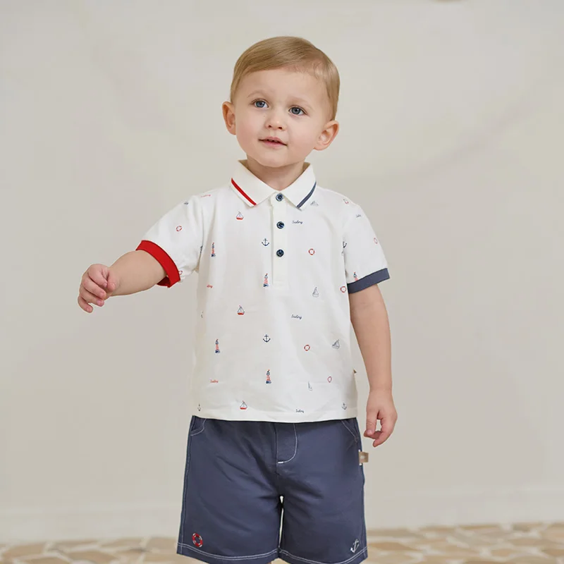 Dave Bella Short Sleeve Polo T-shirt Shorts Set for Boys Summer Two-piece Suits Children Cotton T-shirt Casual Shorts DB2251400