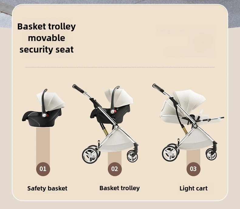 High-view Three-in-one Newborn Baby Stroller Two-way Lightweight Sitting and Lying Portable Stroller