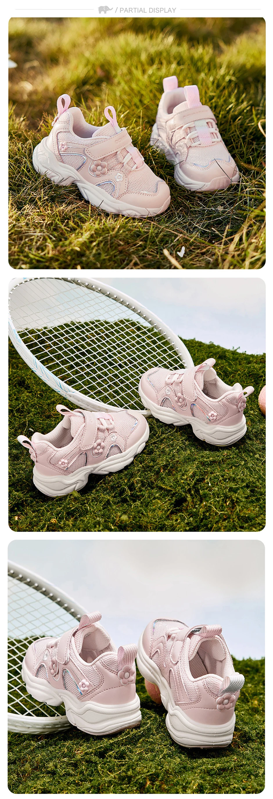 Dave Bella Girls Sneaker Children Spring Shoes Autumn Breathable Kids Cozy Sports Outdoor Shoes Anti Slip Pink Flower DB1260902