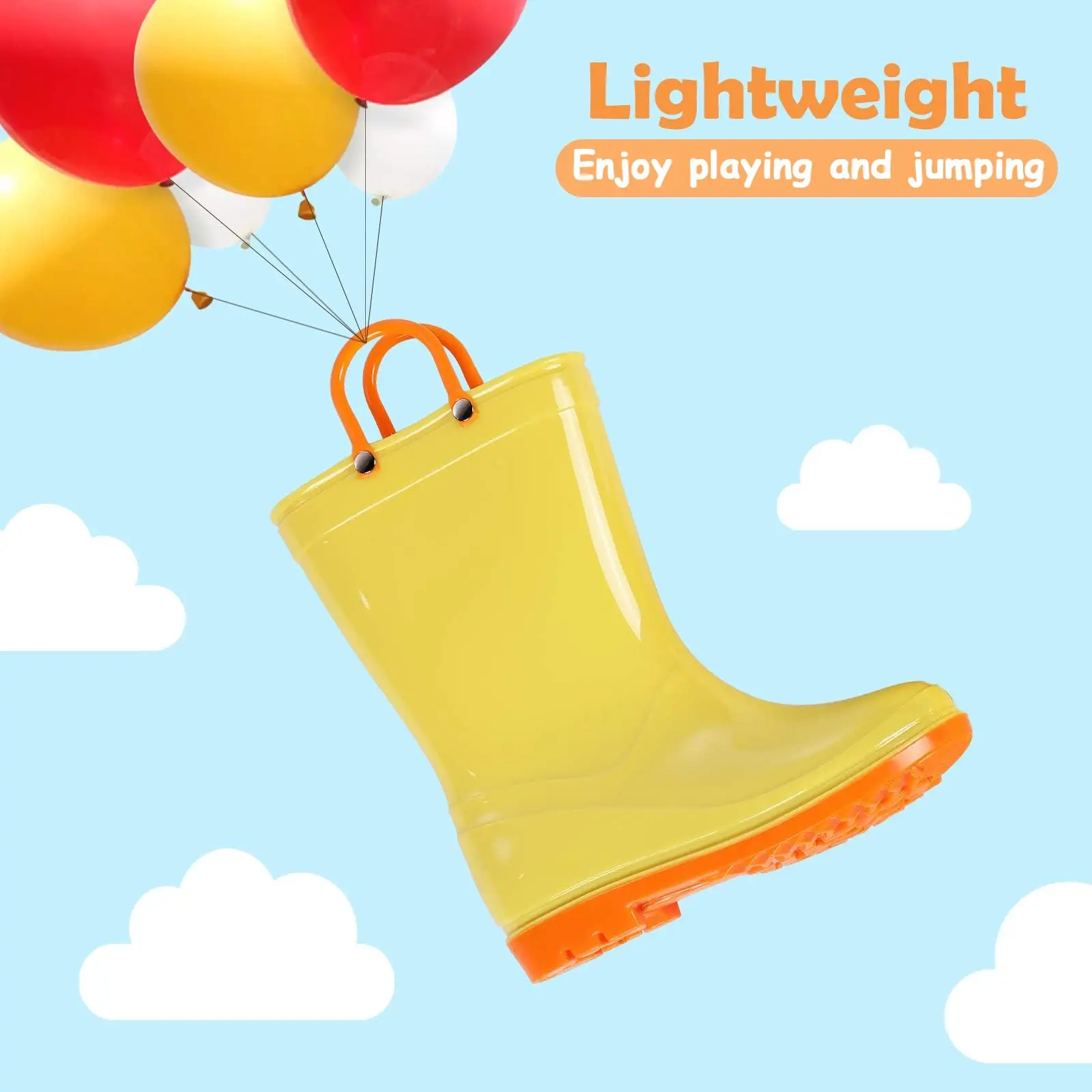 Litfun 2025 New Children Rain Boots Waterproof Non-slip Kids Shoes Rubber Boots With Easy-On Handles Soft Sole Unisex Rain Shoes