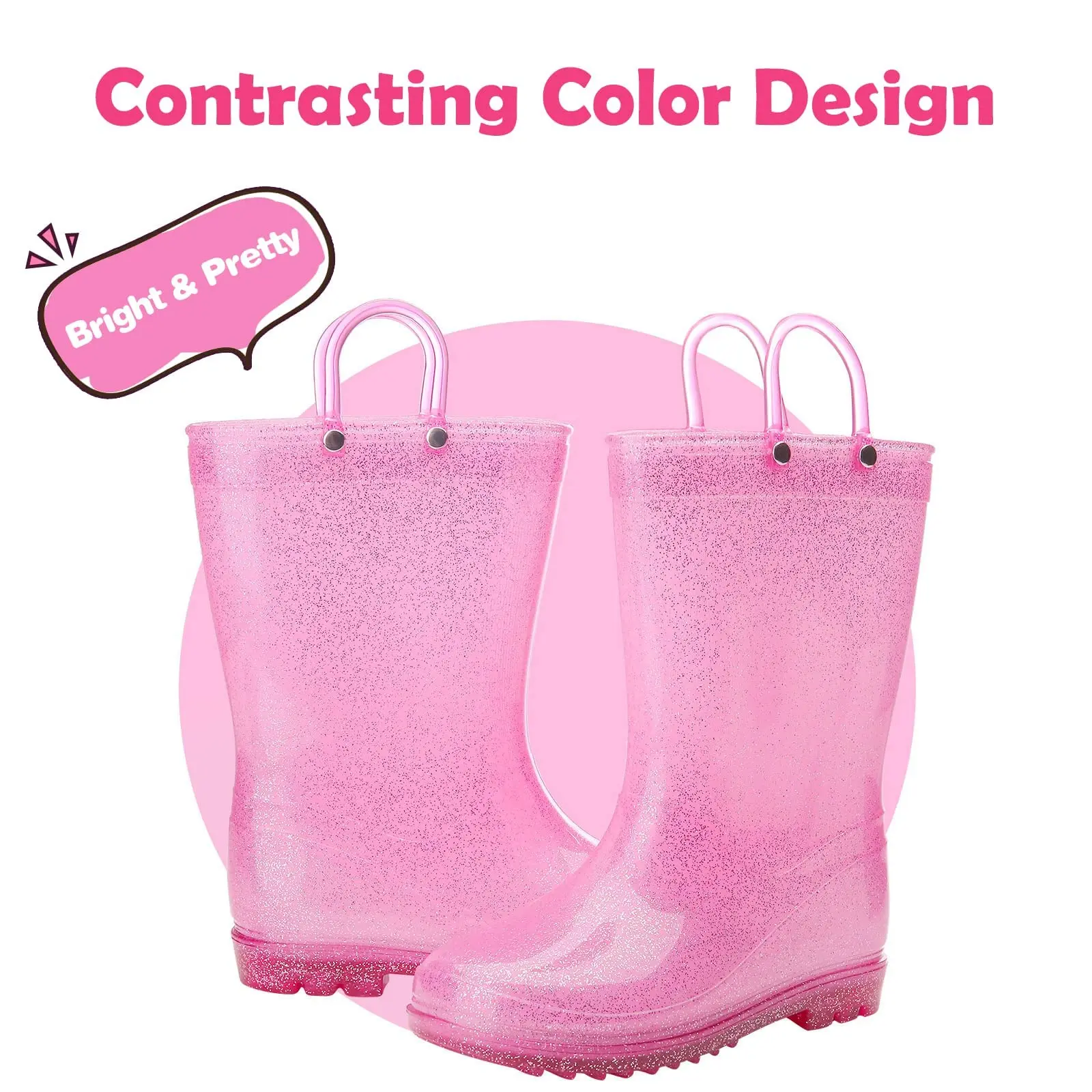 Litfun 2025 New Children Rain Boots Waterproof Non-slip Kids Shoes Rubber Boots With Easy-On Handles Soft Sole Unisex Rain Shoes