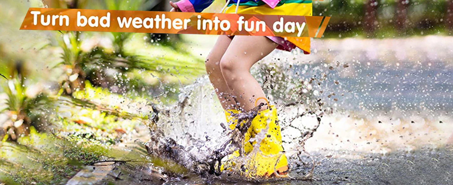 Litfun 2025 New Children Rain Boots Waterproof Non-slip Kids Shoes Rubber Boots With Easy-On Handles Soft Sole Unisex Rain Shoes