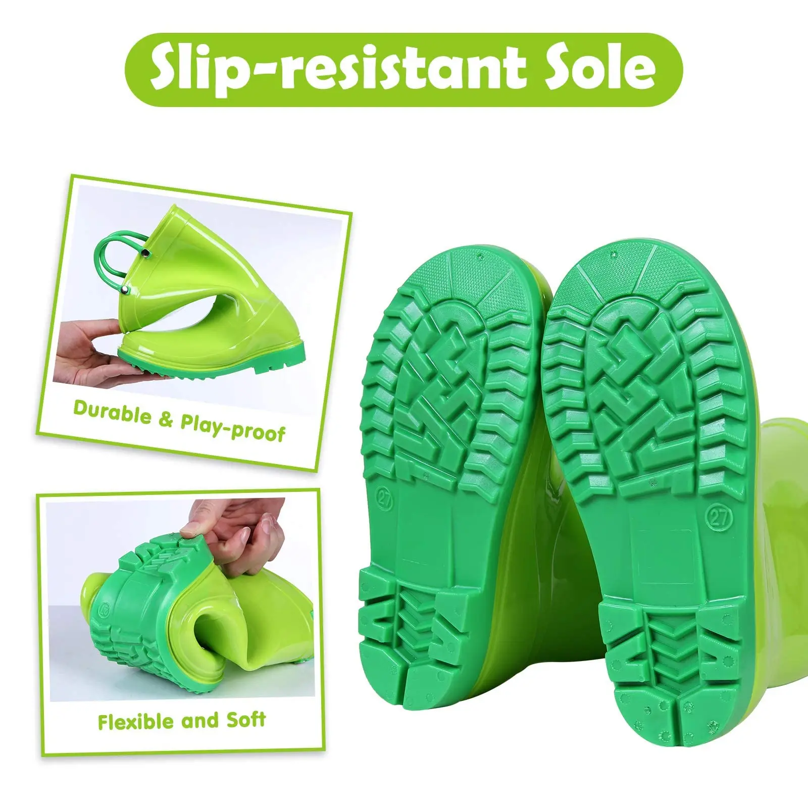Litfun 2025 New Children Rain Boots Waterproof Non-slip Kids Shoes Rubber Boots With Easy-On Handles Soft Sole Unisex Rain Shoes