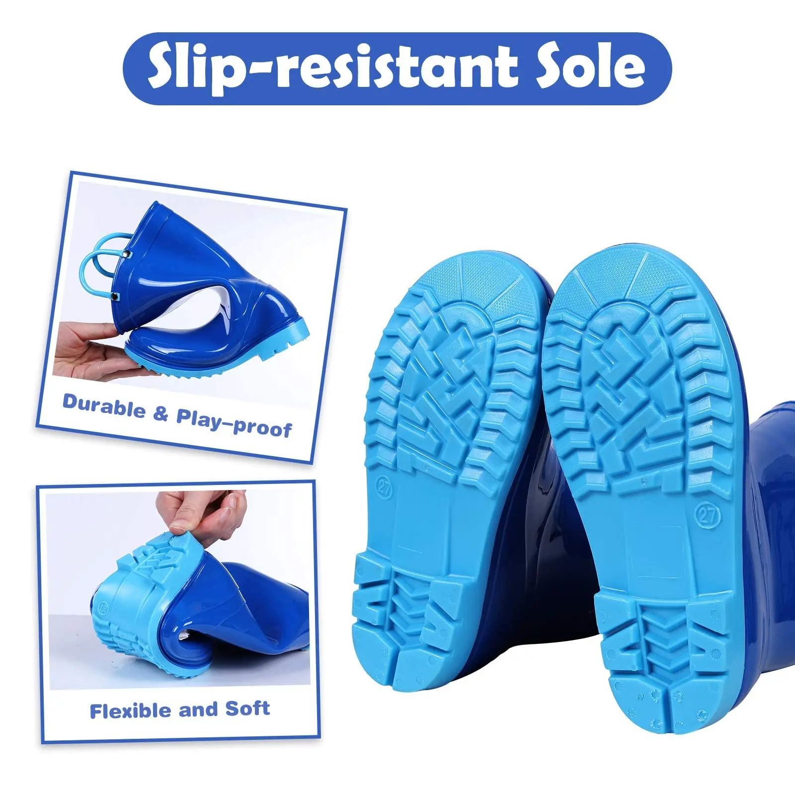 Litfun 2025 New Children Rain Boots Waterproof Non-slip Kids Shoes Rubber Boots With Easy-On Handles Soft Sole Unisex Rain Shoes