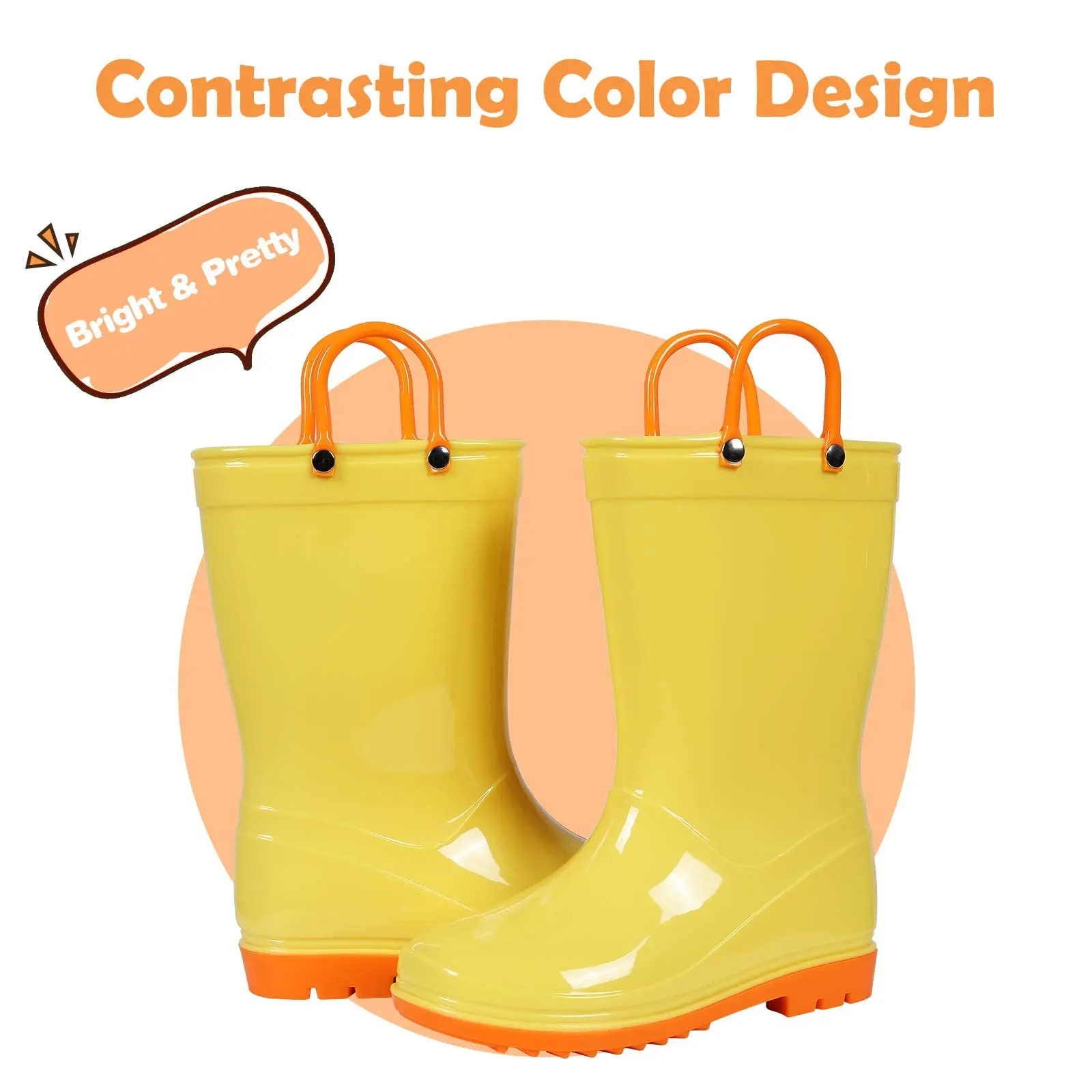 Litfun 2025 New Children Rain Boots Waterproof Non-slip Kids Shoes Rubber Boots With Easy-On Handles Soft Sole Unisex Rain Shoes