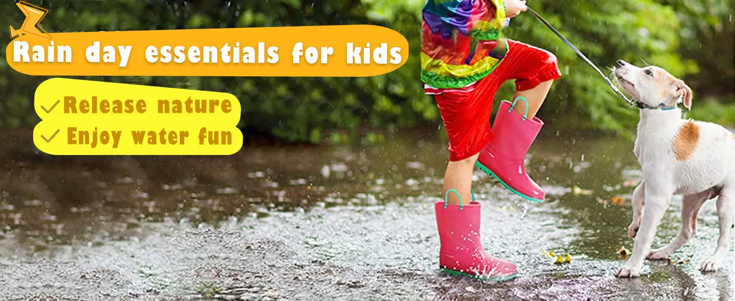 Litfun 2025 New Children Rain Boots Waterproof Non-slip Kids Shoes Rubber Boots With Easy-On Handles Soft Sole Unisex Rain Shoes