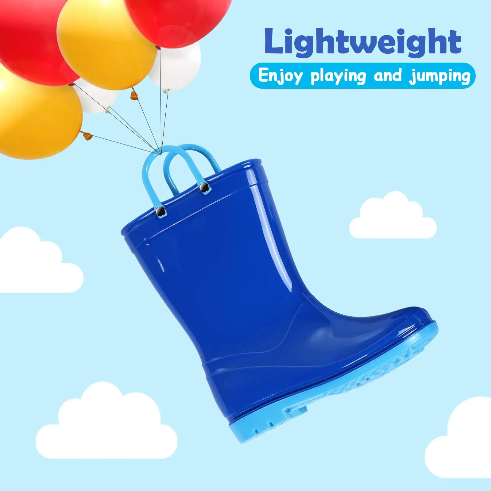Litfun 2025 New Children Rain Boots Waterproof Non-slip Kids Shoes Rubber Boots With Easy-On Handles Soft Sole Unisex Rain Shoes