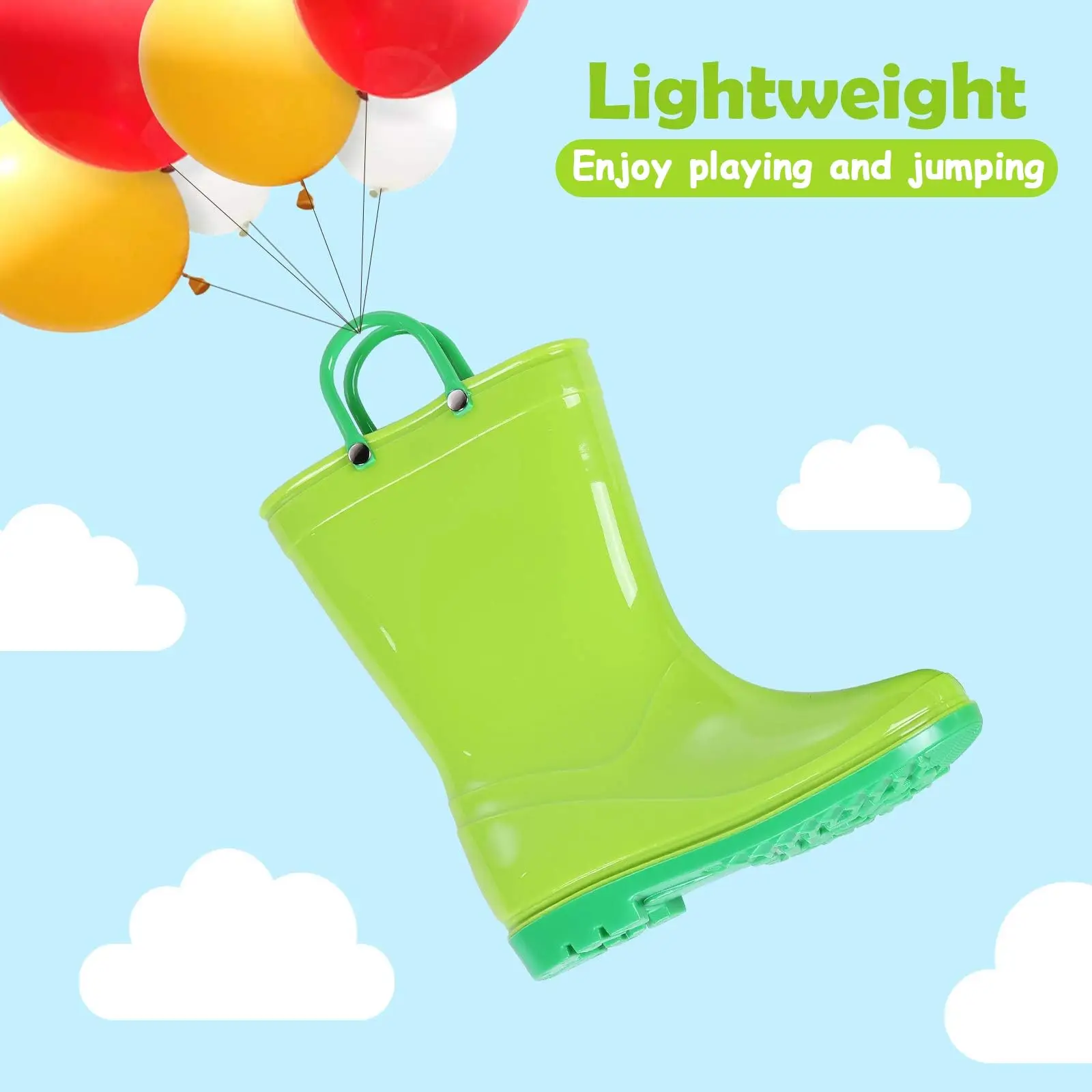 Litfun 2025 New Children Rain Boots Waterproof Non-slip Kids Shoes Rubber Boots With Easy-On Handles Soft Sole Unisex Rain Shoes