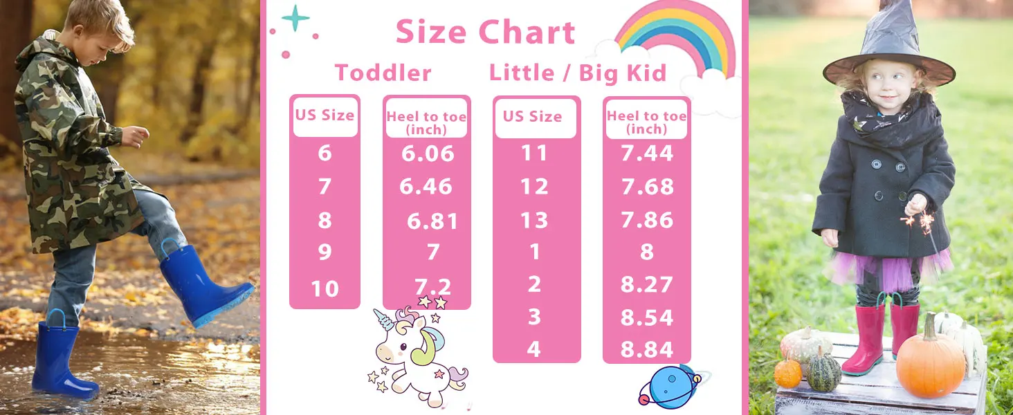 Litfun 2025 New Children Rain Boots Waterproof Non-slip Kids Shoes Rubber Boots With Easy-On Handles Soft Sole Unisex Rain Shoes