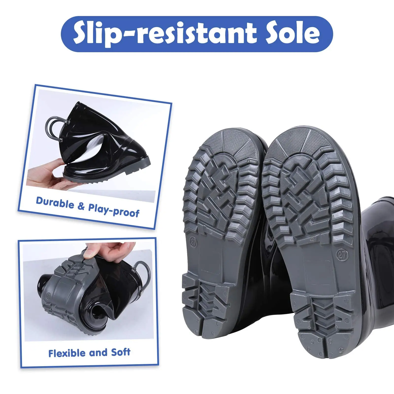 Litfun 2025 New Children Rain Boots Waterproof Non-slip Kids Shoes Rubber Boots With Easy-On Handles Soft Sole Unisex Rain Shoes