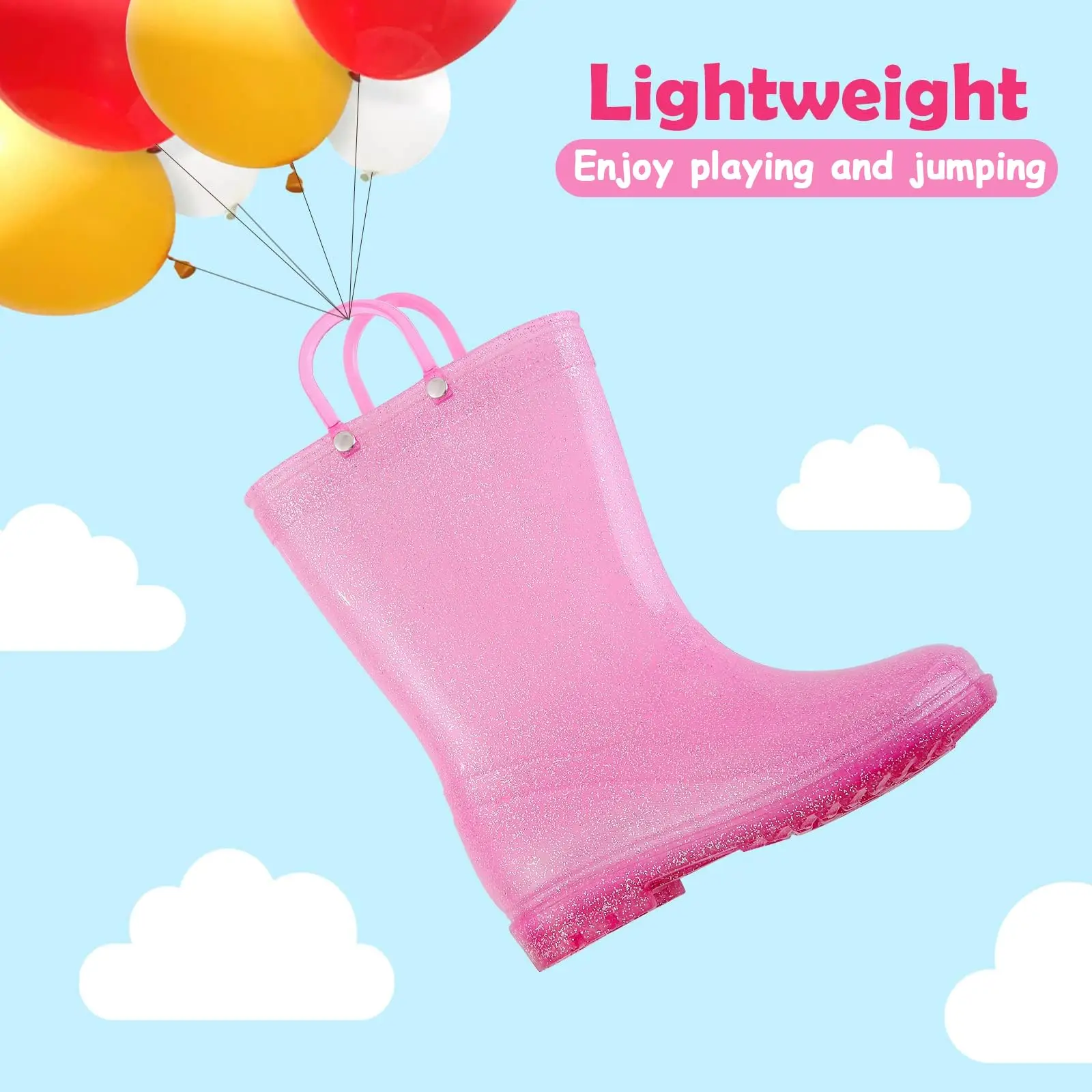 Litfun 2025 New Children Rain Boots Waterproof Non-slip Kids Shoes Rubber Boots With Easy-On Handles Soft Sole Unisex Rain Shoes