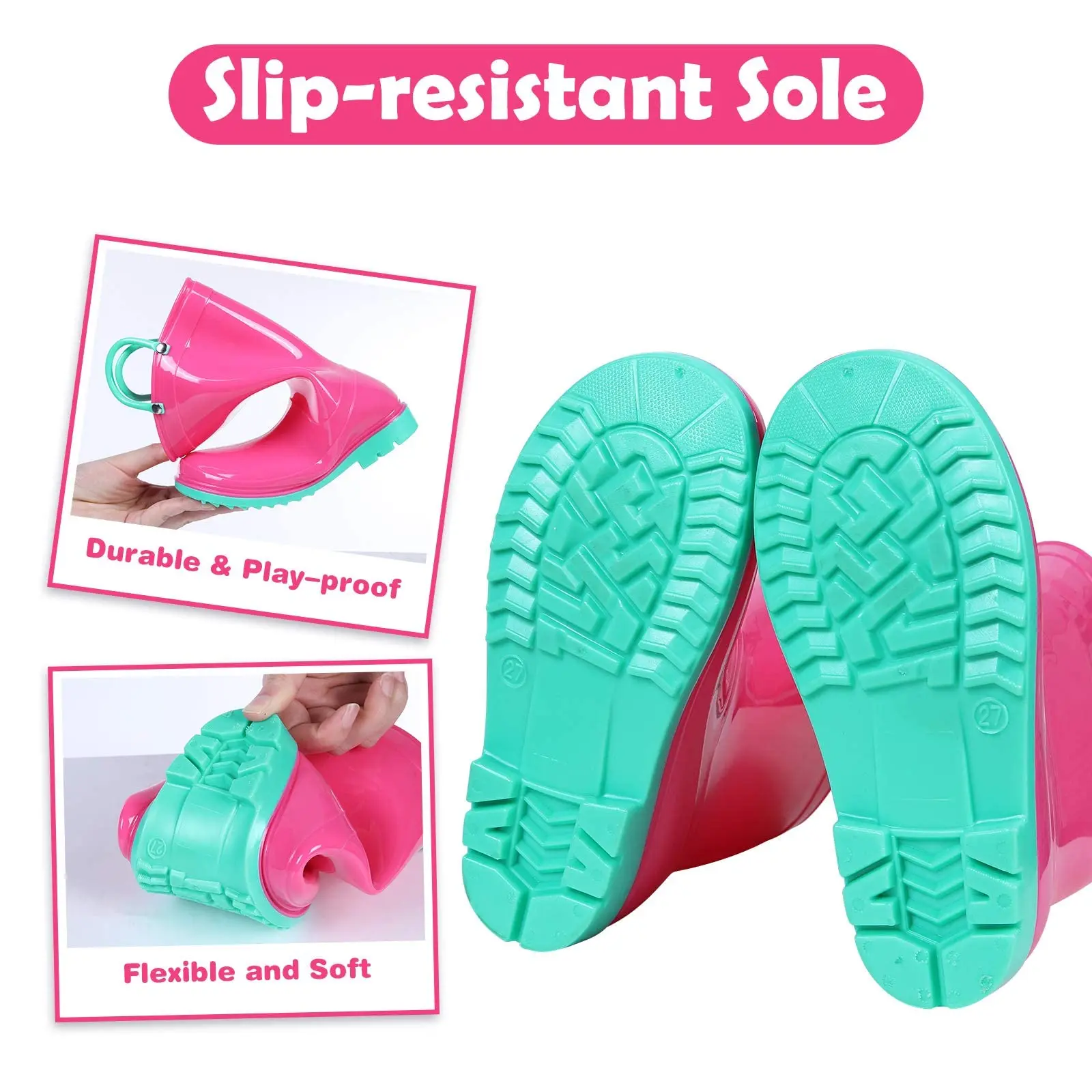 Litfun 2025 New Children Rain Boots Waterproof Non-slip Kids Shoes Rubber Boots With Easy-On Handles Soft Sole Unisex Rain Shoes