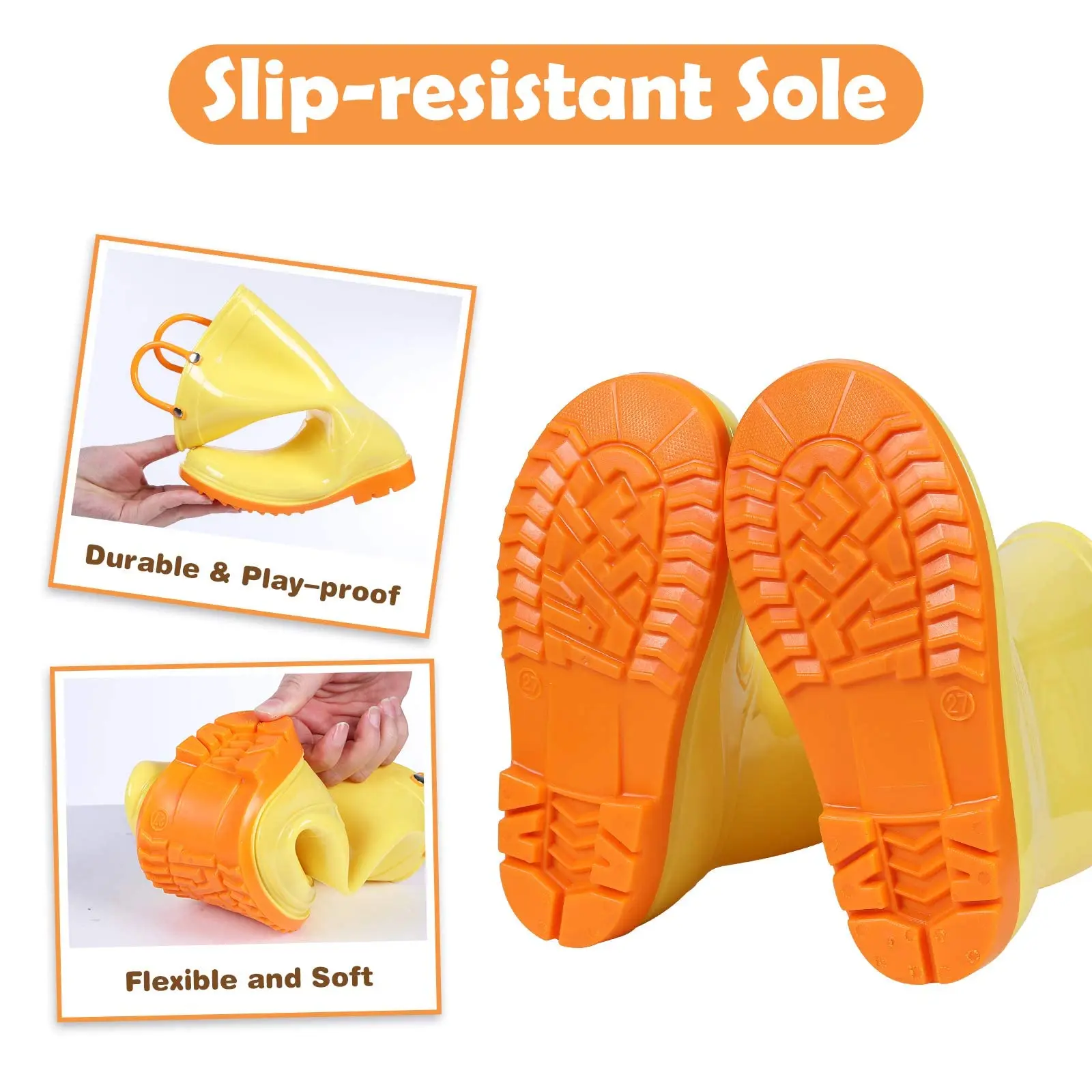 Litfun 2025 New Children Rain Boots Waterproof Non-slip Kids Shoes Rubber Boots With Easy-On Handles Soft Sole Unisex Rain Shoes