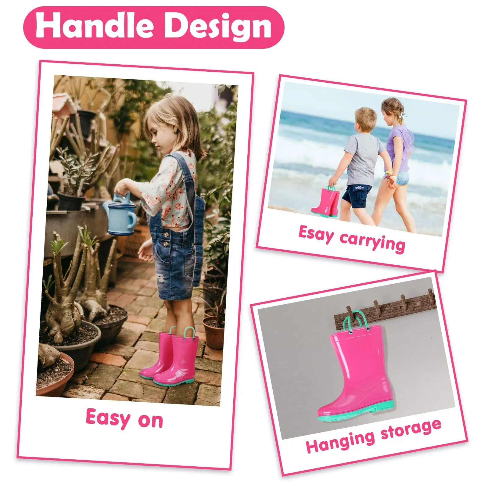 Litfun 2025 New Children Rain Boots Waterproof Non-slip Kids Shoes Rubber Boots With Easy-On Handles Soft Sole Unisex Rain Shoes