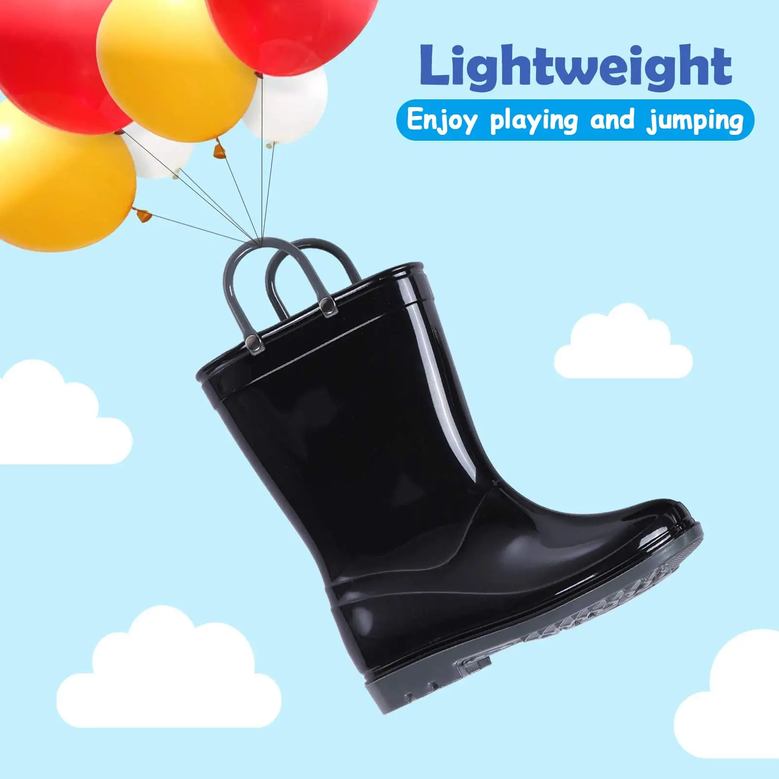 Litfun 2025 New Children Rain Boots Waterproof Non-slip Kids Shoes Rubber Boots With Easy-On Handles Soft Sole Unisex Rain Shoes