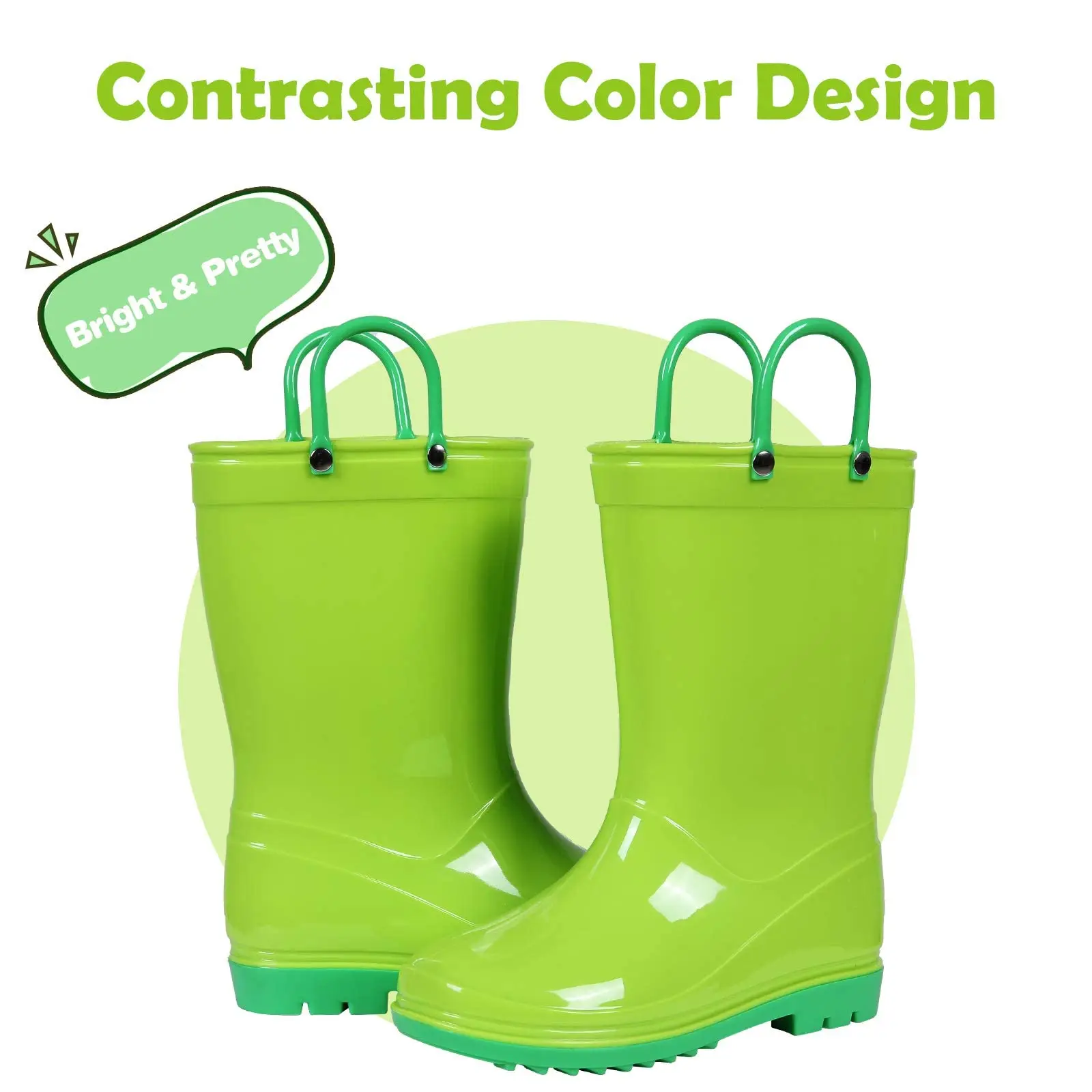 Litfun 2025 New Children Rain Boots Waterproof Non-slip Kids Shoes Rubber Boots With Easy-On Handles Soft Sole Unisex Rain Shoes