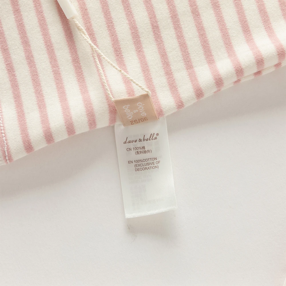 Dave Bella Children's T-shirt Autumn Girl's Sweet Pink Striped Bottoming Shirt Casual Baby Cotton Top Gentle Party DB3253527