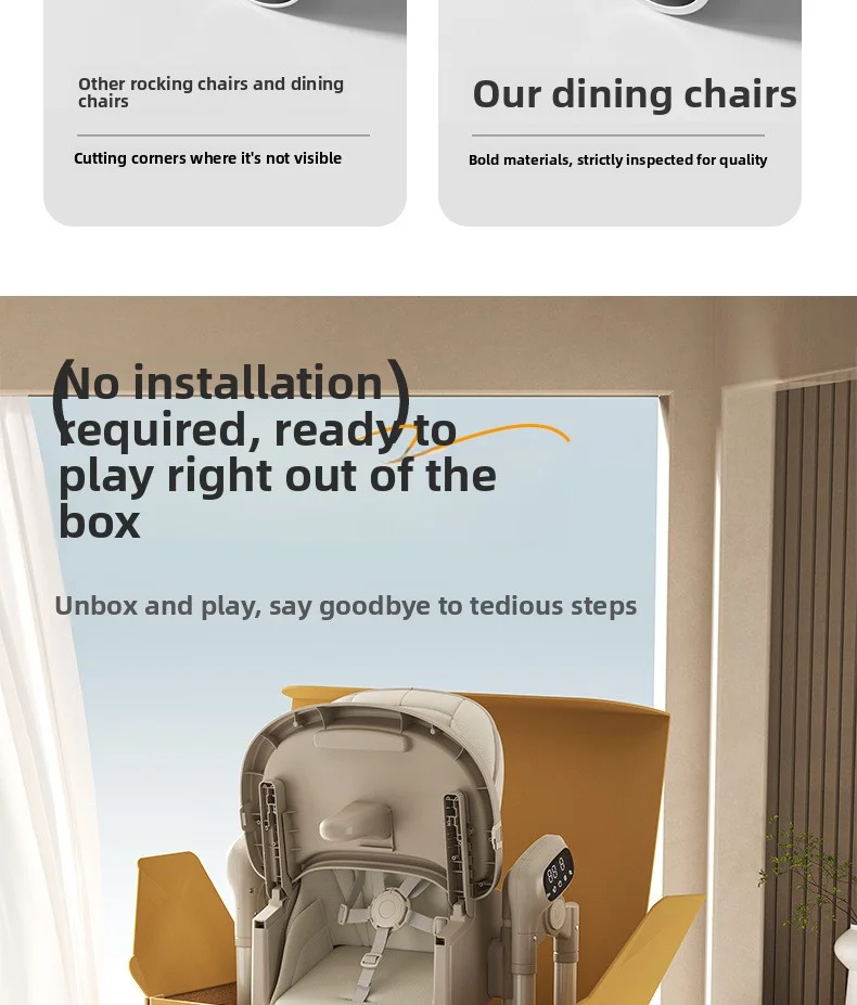 Smart Baby High Chair with Bluetooth, Electric Rocker & Recliner, 6-in-1 Foldable Multi-use Feeding Chair for Newborn to Toddler
