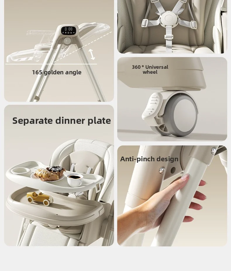 Smart Baby High Chair with Bluetooth, Electric Rocker & Recliner, 6-in-1 Foldable Multi-use Feeding Chair for Newborn to Toddler