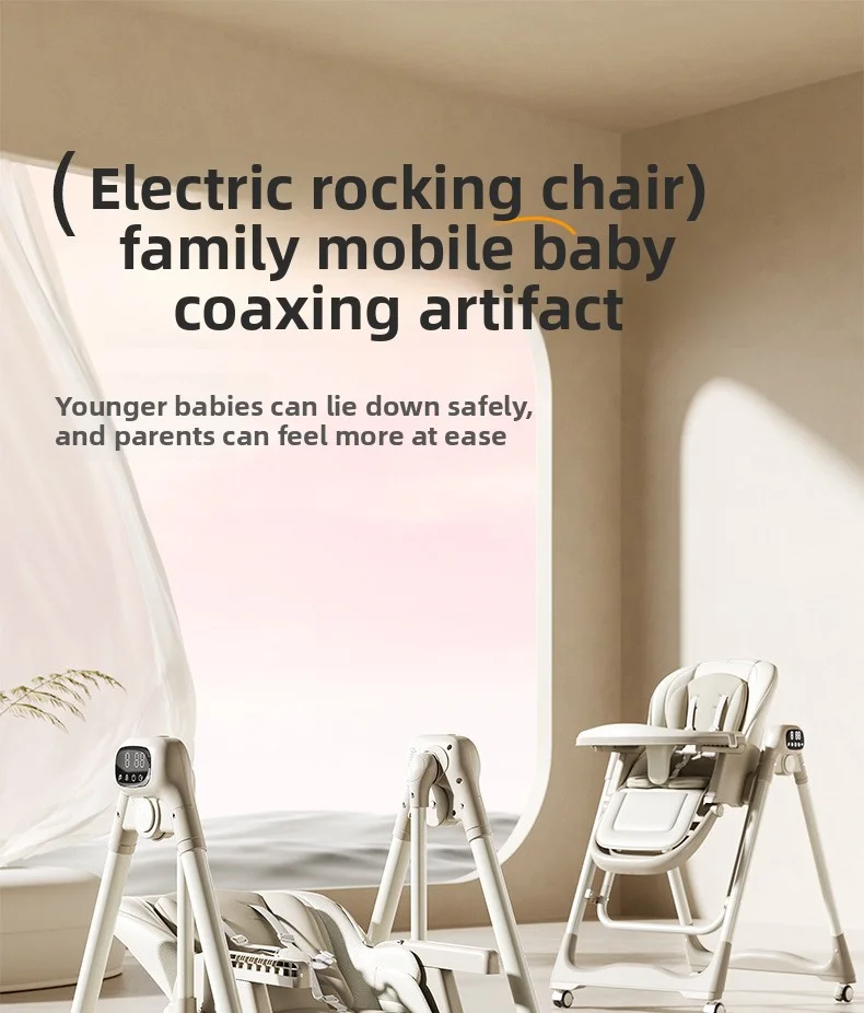 Smart Baby High Chair with Bluetooth, Electric Rocker & Recliner, 6-in-1 Foldable Multi-use Feeding Chair for Newborn to Toddler