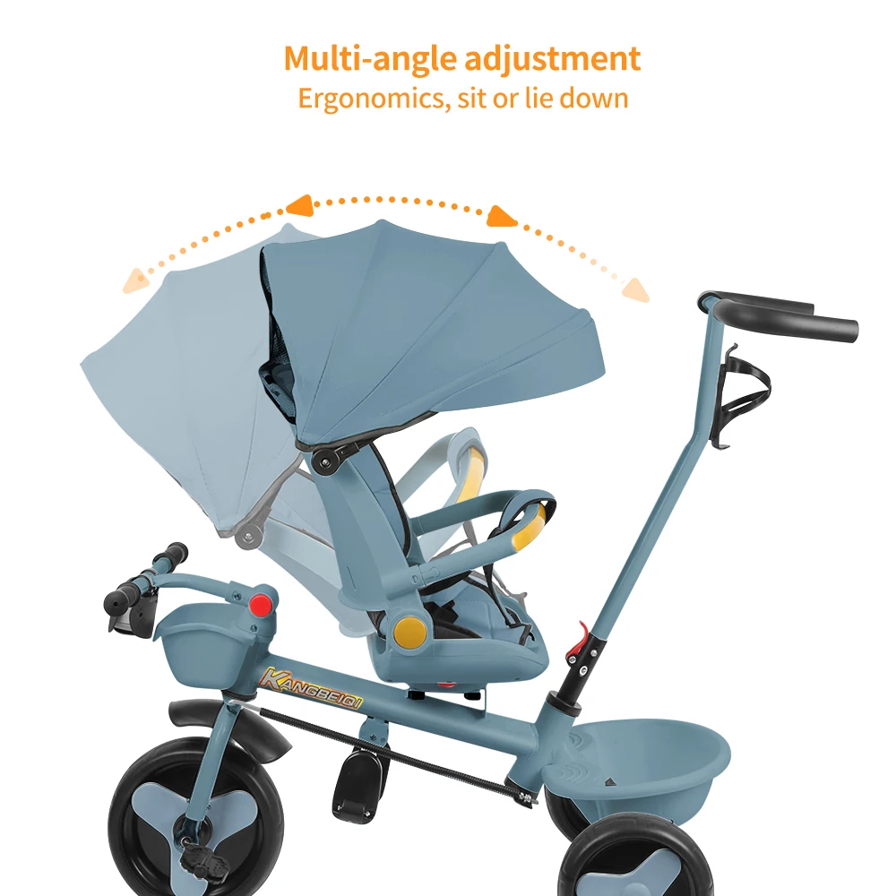 Tricycle From 10 Months, Children's Tricycle, Rotating Seat, Fold-Out Canopy With Sunshade, Cup Holder And Basket Included