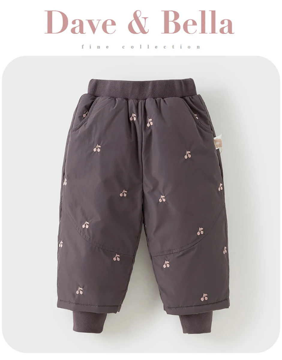 Dave Bella Girls Down Pants Autumn Winter Baby Elastic Waist Plush Trousers Waterproof Outerwear Children Casual Pants DB4254008