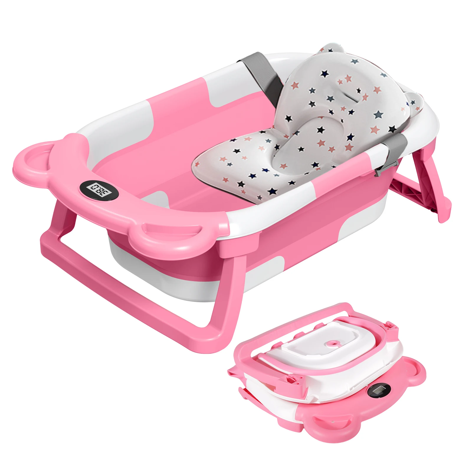 Foldable Baby Bathing Bathtub Set For Sitting and Lying Down Extended Widened Design Non-Slip Portable Travel Shower Bath Pool