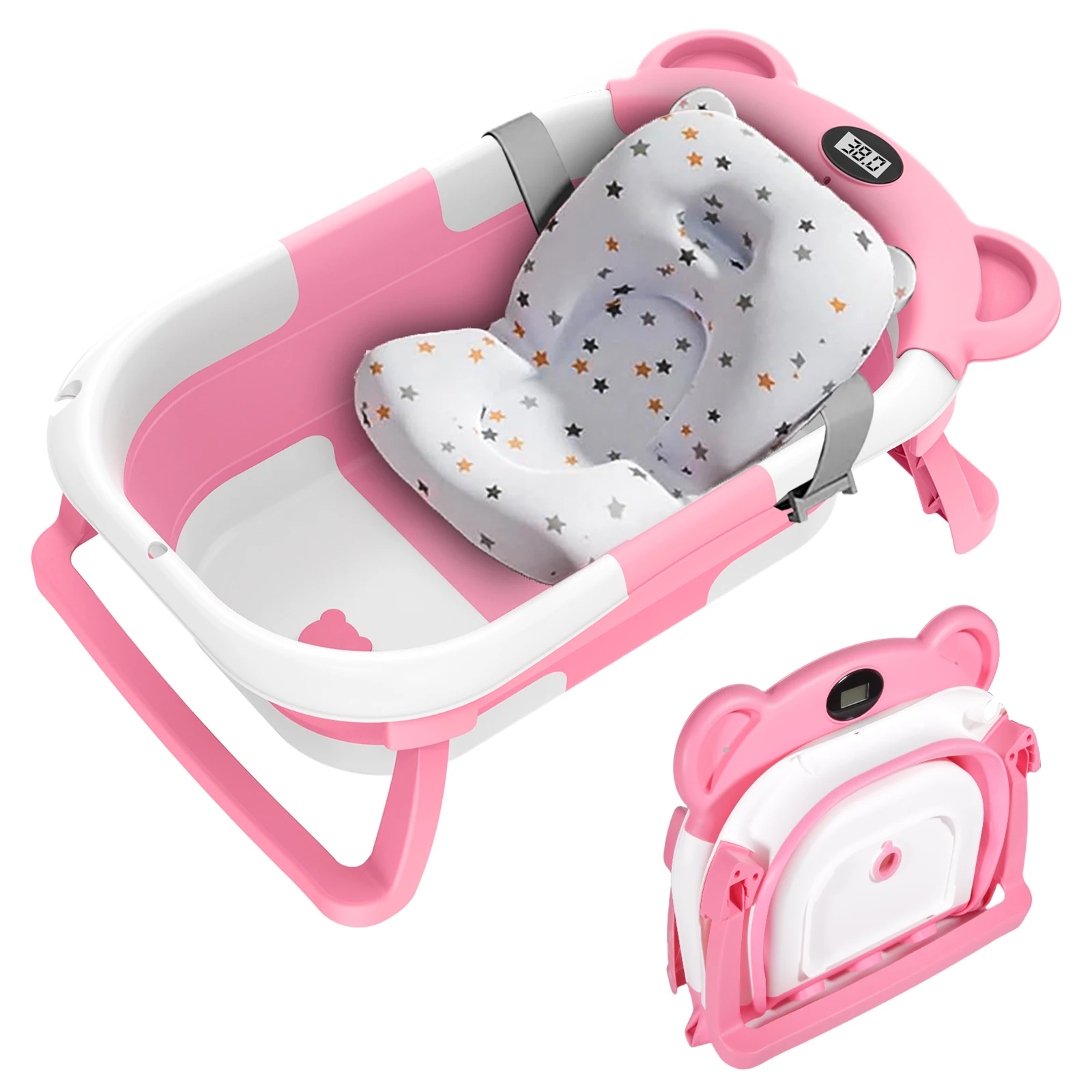 Foldable Baby Bathing Bathtub Set For Sitting and Lying Down Extended Widened Design Non-Slip Portable Travel Shower Bath Pool