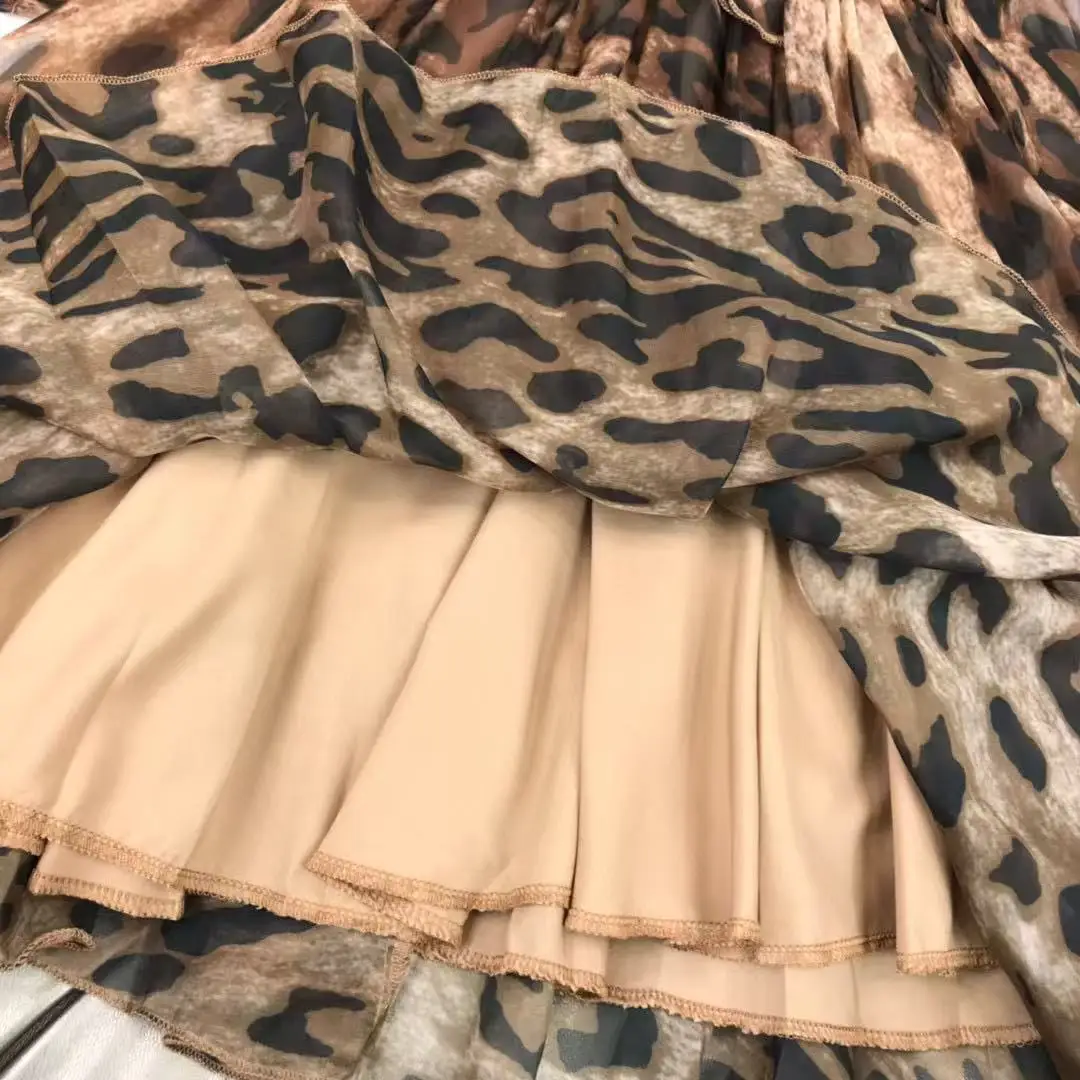 New Children's Spring and Autumn Long-sleeved Chiffon Dress Girls Bow Leopard Print Swing Dress Princess Wedding Quality Dress